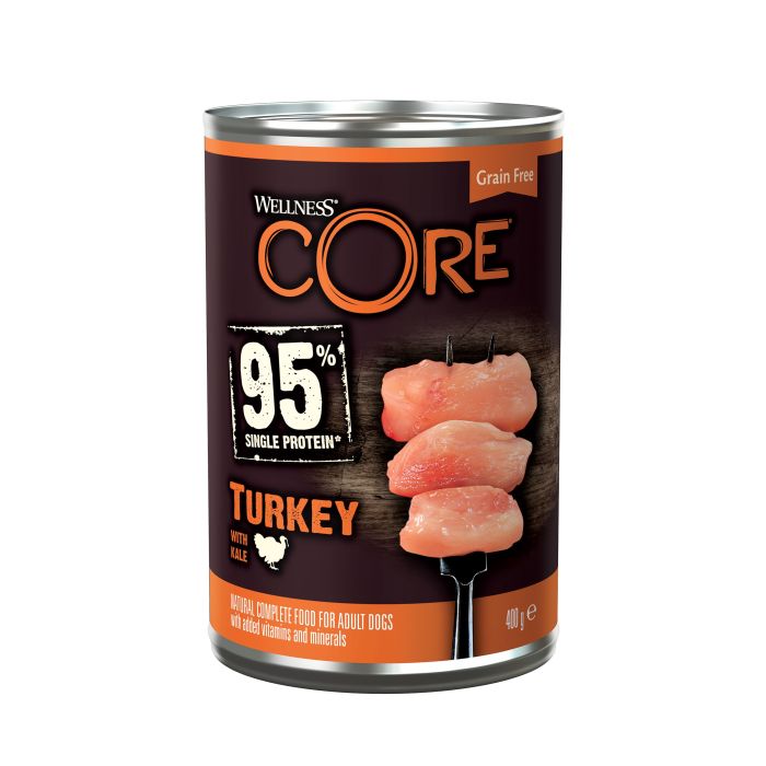 Wellness Core Grain Free Can 95% Single Protein Dinde & Chou Frise Pour Chien 400g