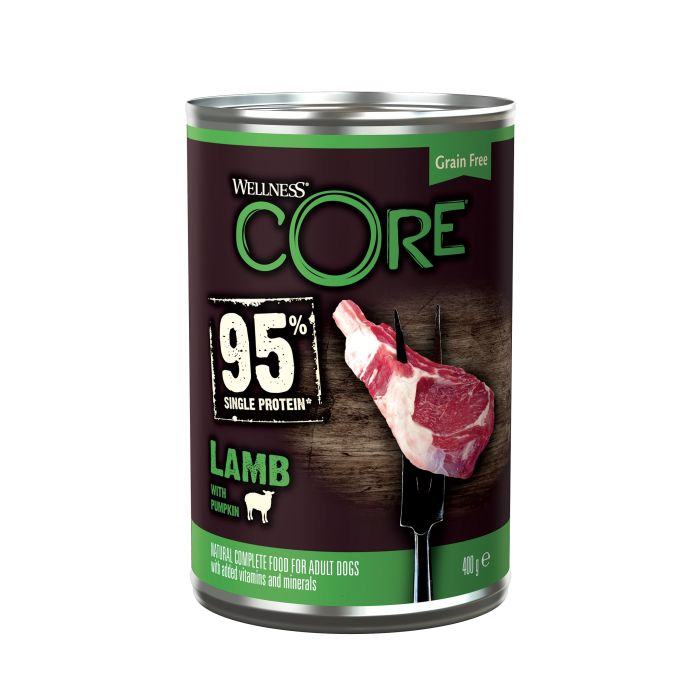 Wellness Core Grain Free Can 95% Single Protein Agneau & Pompoen Pour Chien 400g