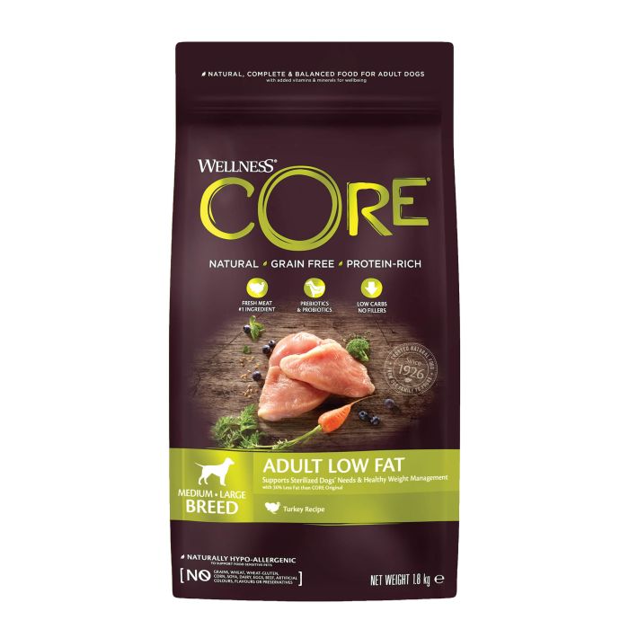 Wellness Core Grain Free Adult Low Fat Dinde Medium/large Breed Pour Chien 1,8kg