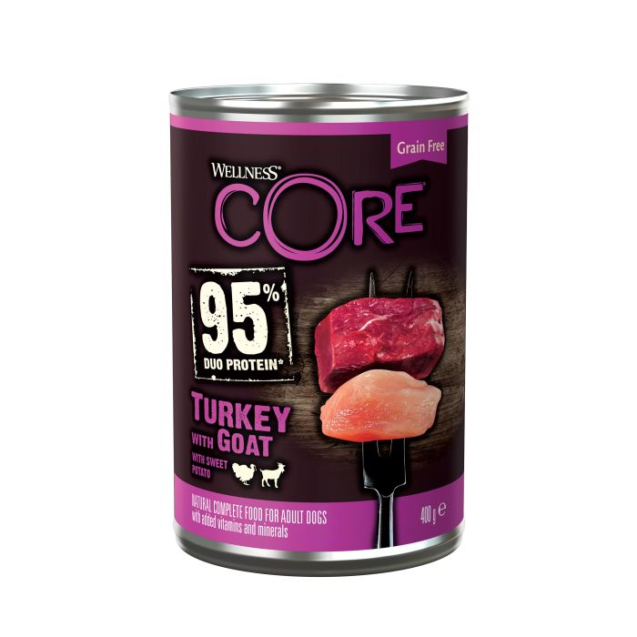 Wellness Core Grain Free Can 95% Singel Protein Dinde & Chevre Pour Chien 400g