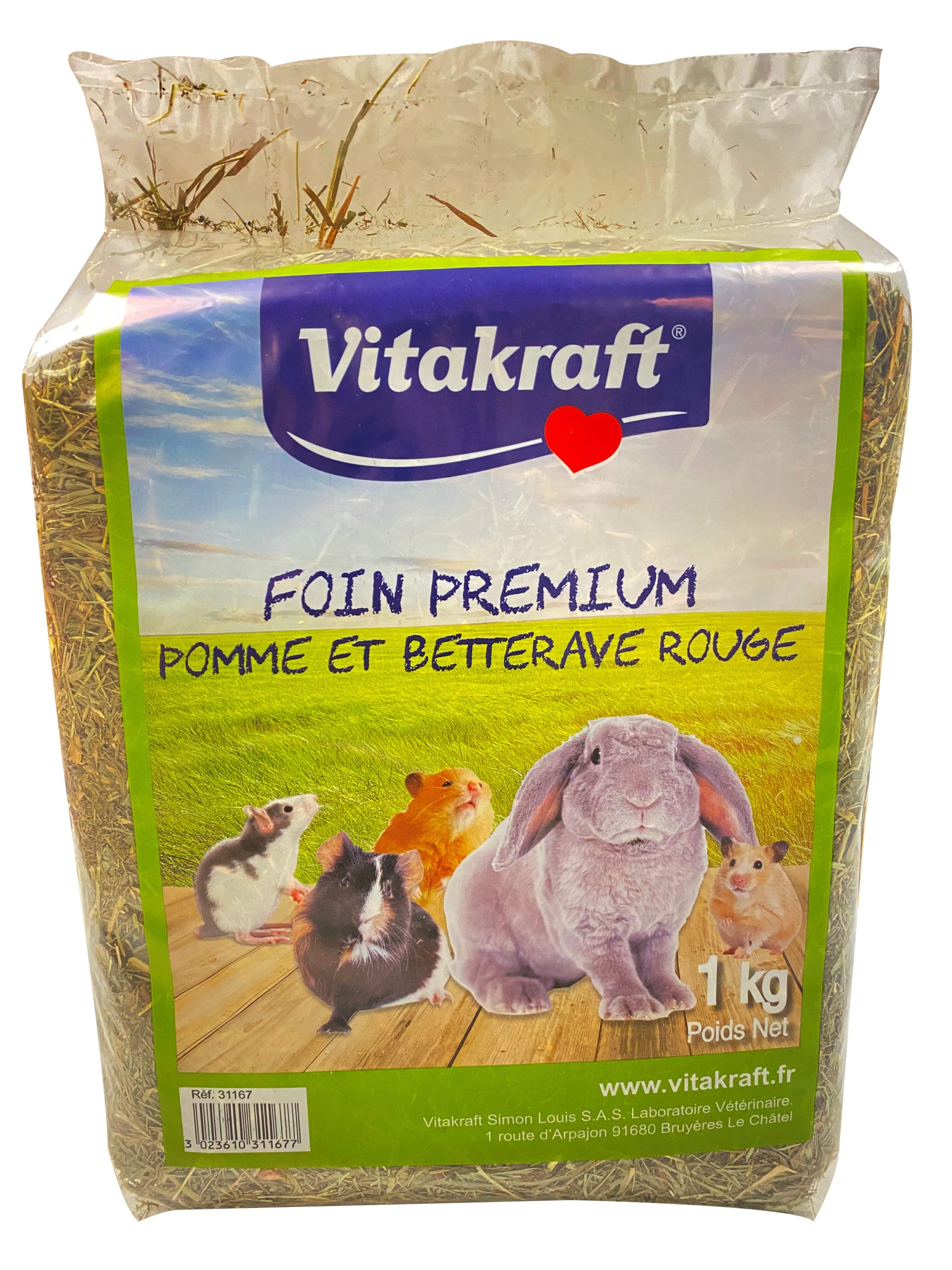 Vitakraft - Foin Premium Pomme et Betterave Rouge pour Rongeurs - 1Kg