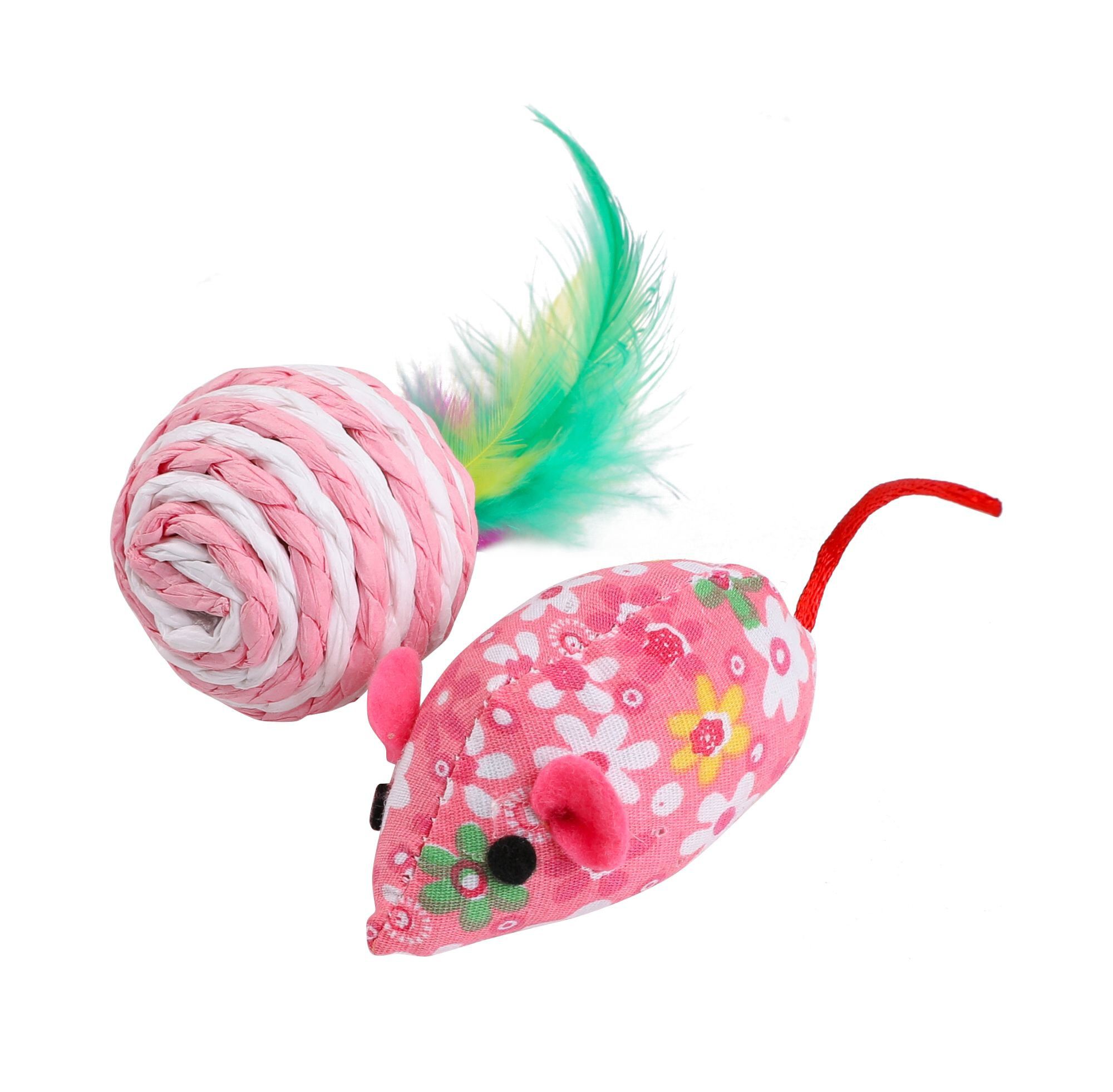 Wouapy -  Jouet Souris + Balle Sisal à Plumes pour Chat - 18cm