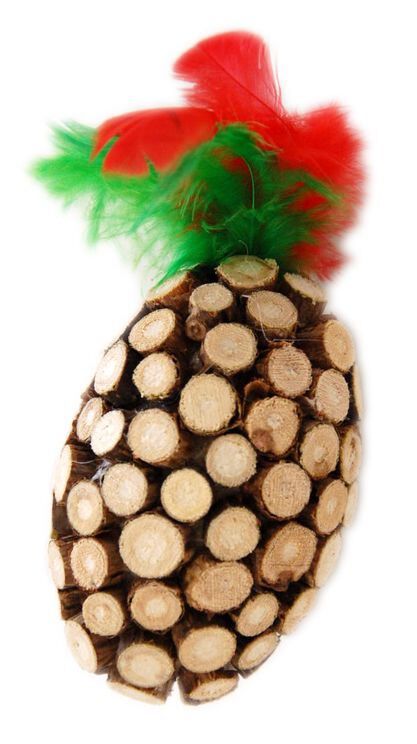 Wouapy - Jouet Ovale en Bois avec Plumes pour Chat - 7,7cm