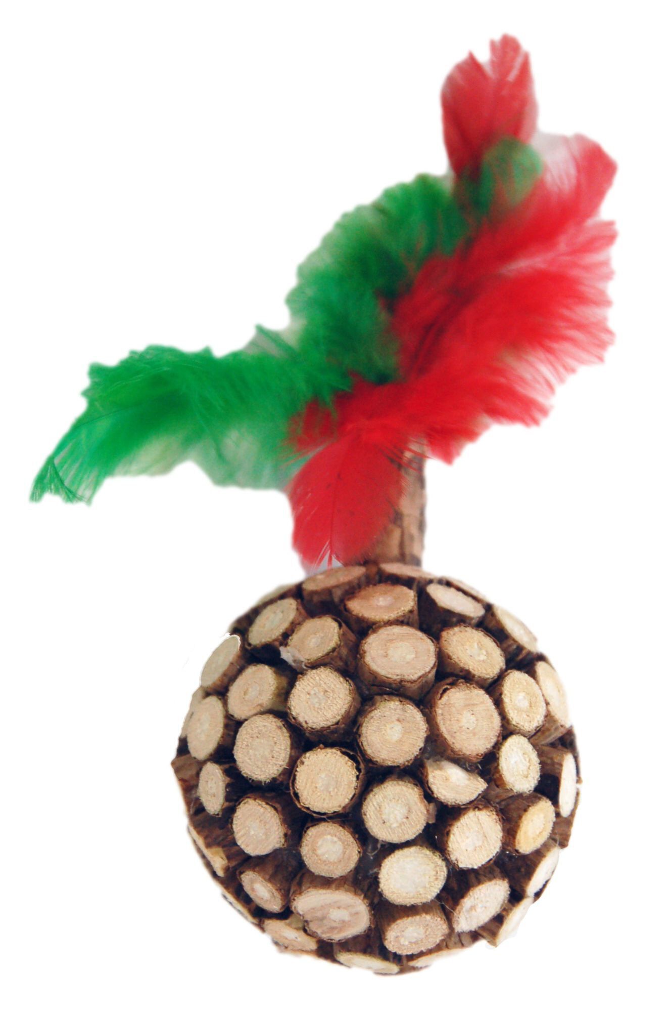 Wouapy - Jouet Rond en Bois avec Plumes pour Chat - 6cm