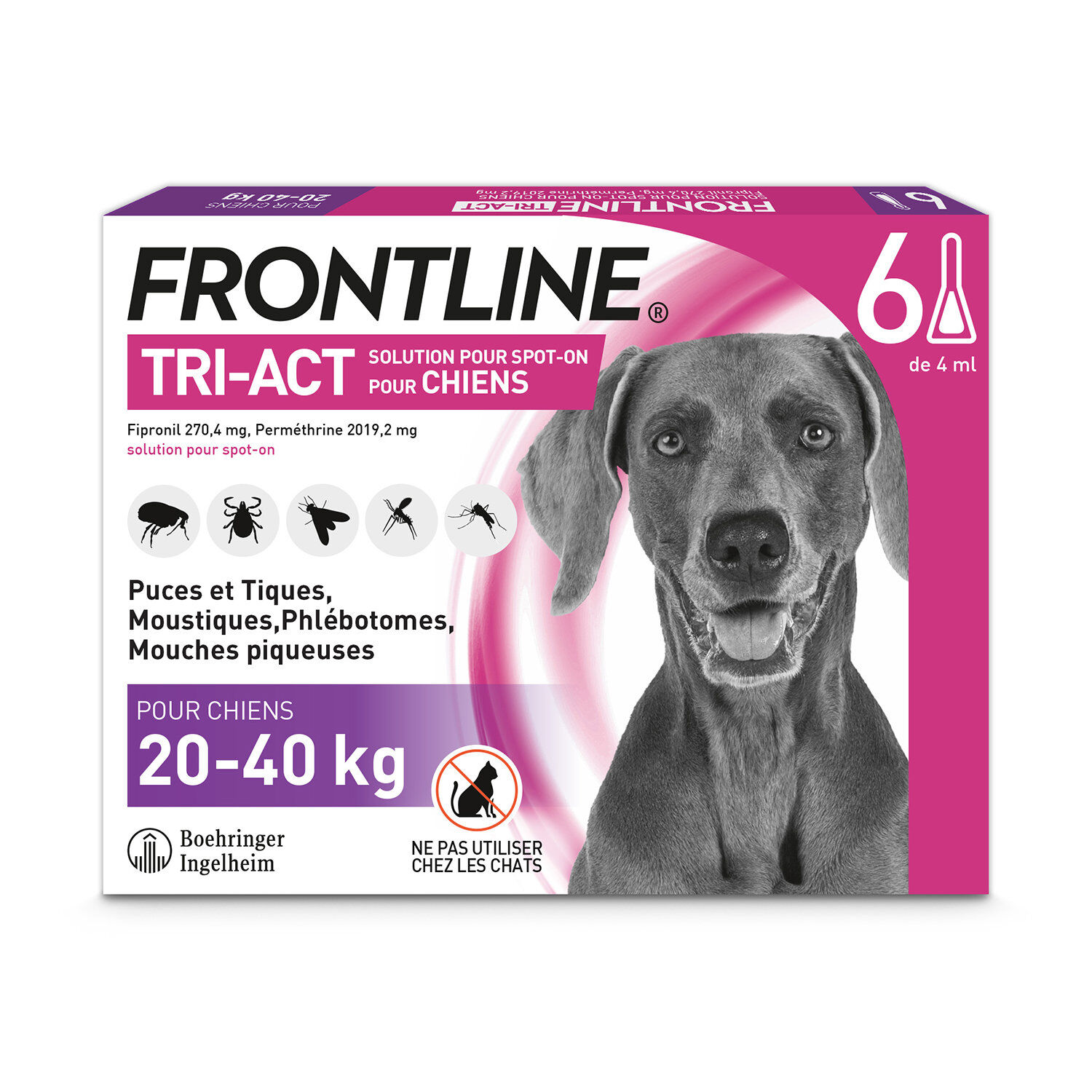 Frontline - Pipette Antiparasitaire Tri-Act pour Chien de 20 à 40Kg - 6x4ml