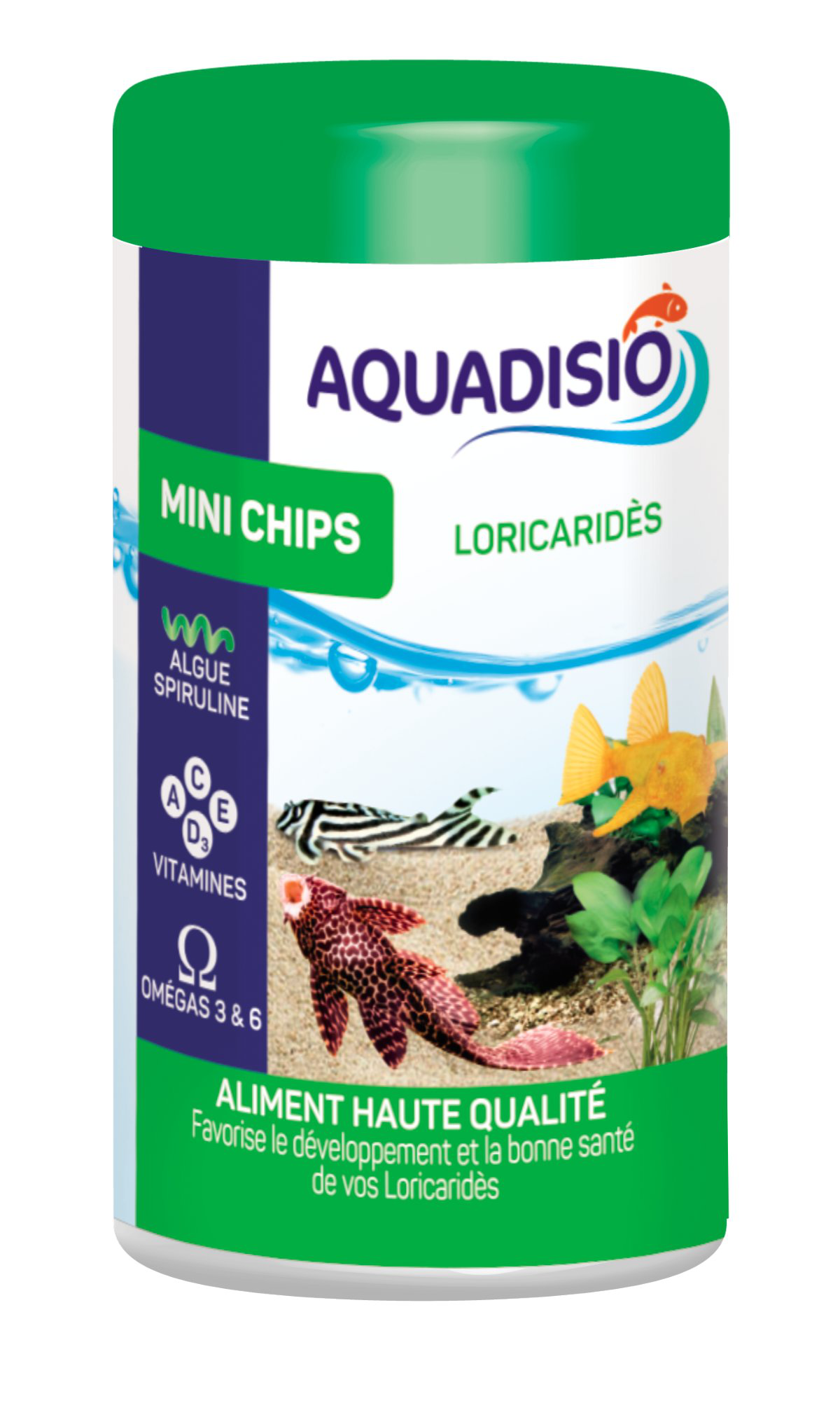 Aquadisio - Aliment Herbivore Mini Chips pour Loricaridès - 100ml