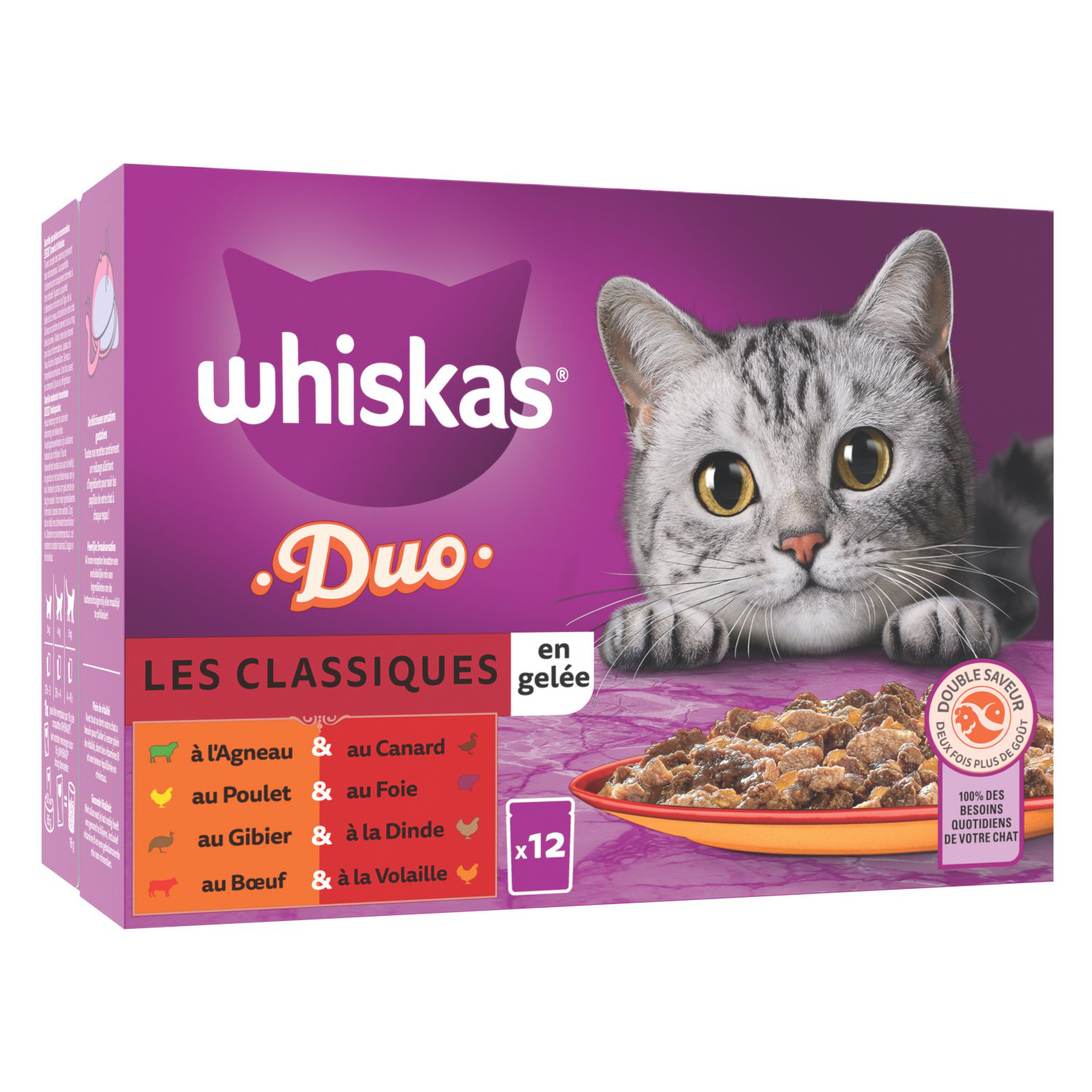 Whiskas - Sachets Fraîcheurs Duo Les Classiques en Gelée pour Chats Adultes -12x85g