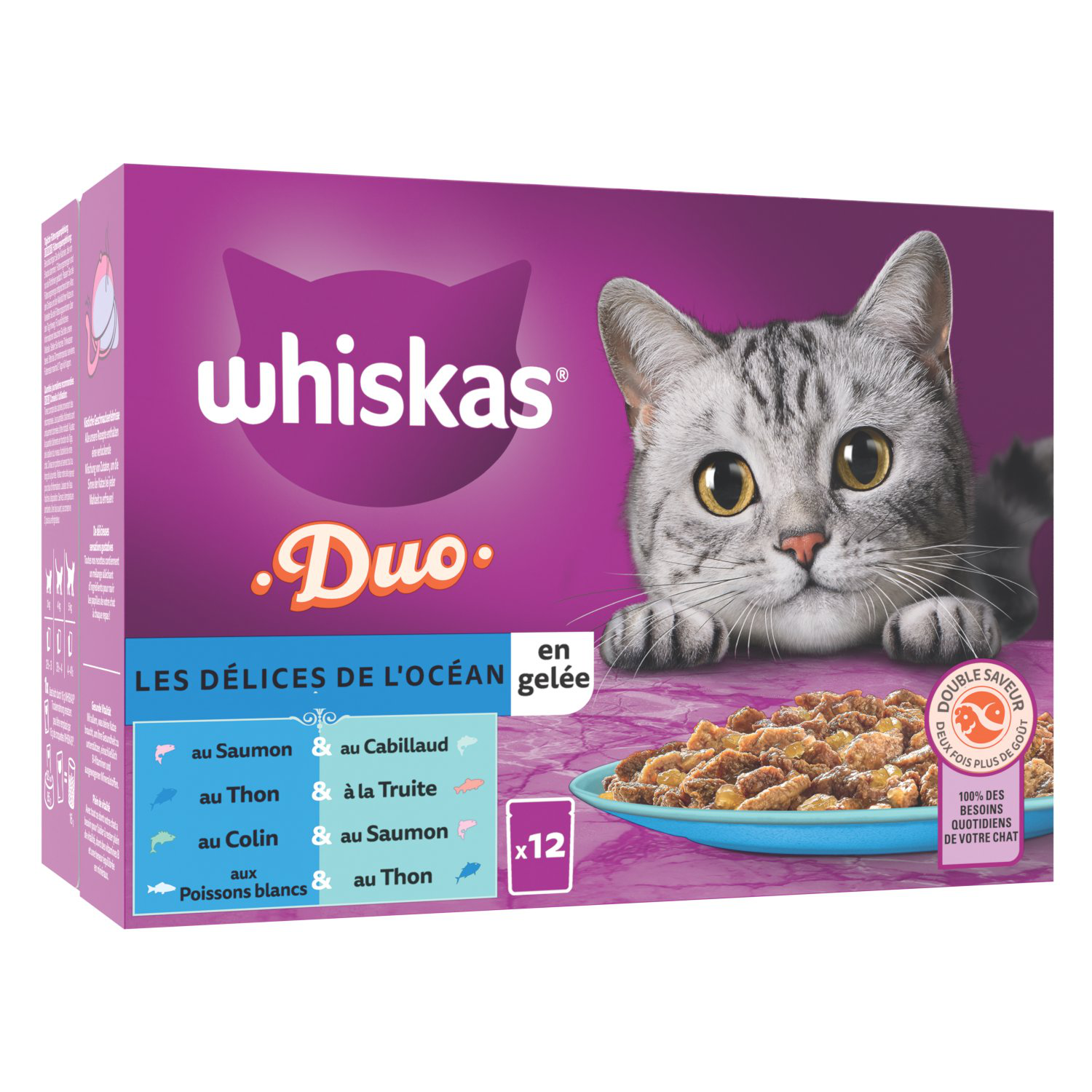 Whiskas - Sachets Fraîcheurs Duo Les Délices de l'Océan en Gelée pour Chats - 12x85g