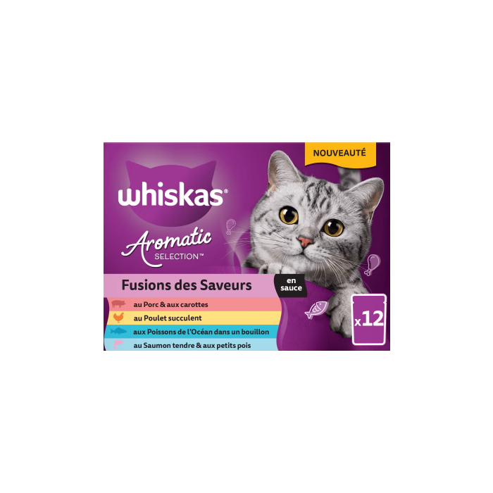 Whiskas Aromatic Selection Fusions des Saveurs Nourriture Humide en Sachet pour Chat Adulte 12x85g