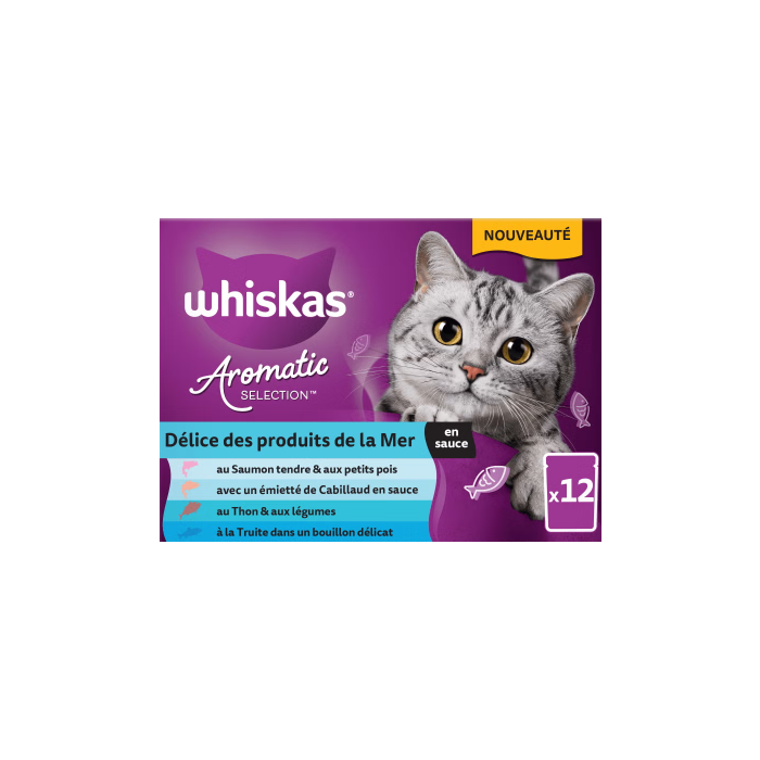 Whiskas Aromatic Selection Délices de Produits de la Mer Nourriture Humide en Sachet pour Chat Adulte 12x85g