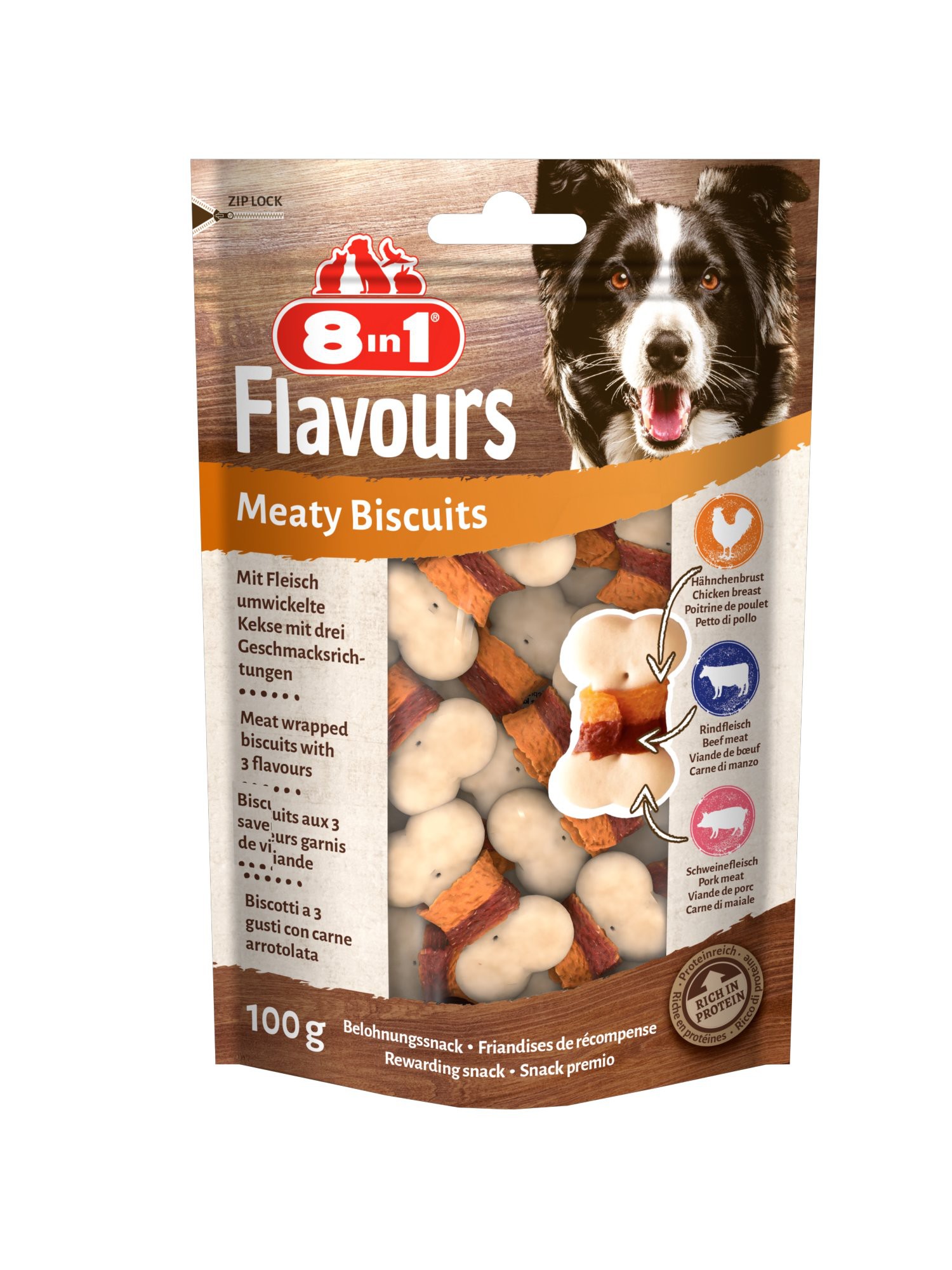 8in1 - Biscuits à la viande de Bœuf et Poulet pour Chien - 100g