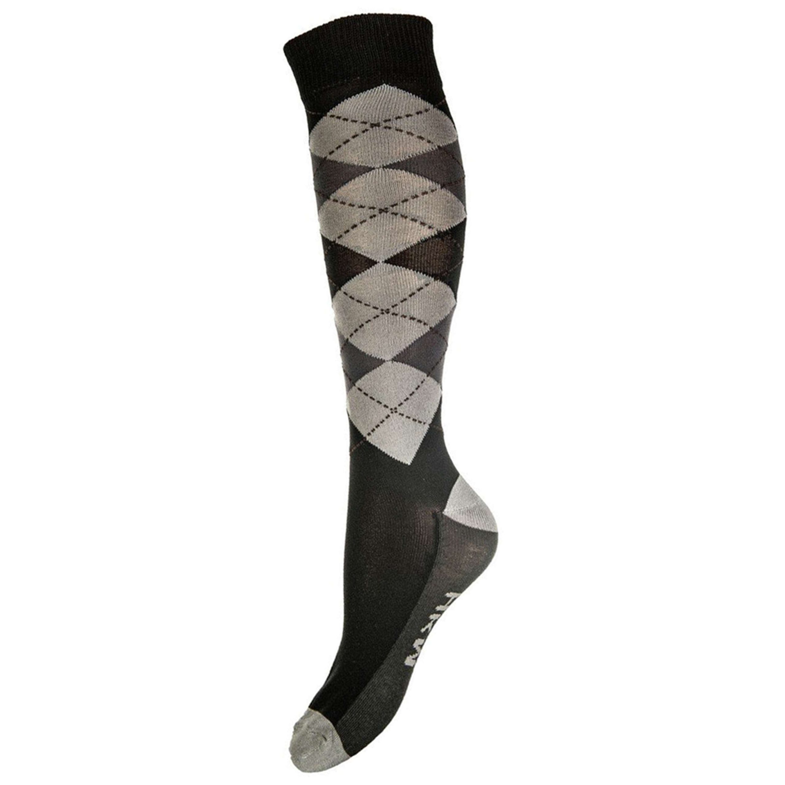 HKM Chaussettes d'Équitation Check Classico Noir/Gris/Anthracite