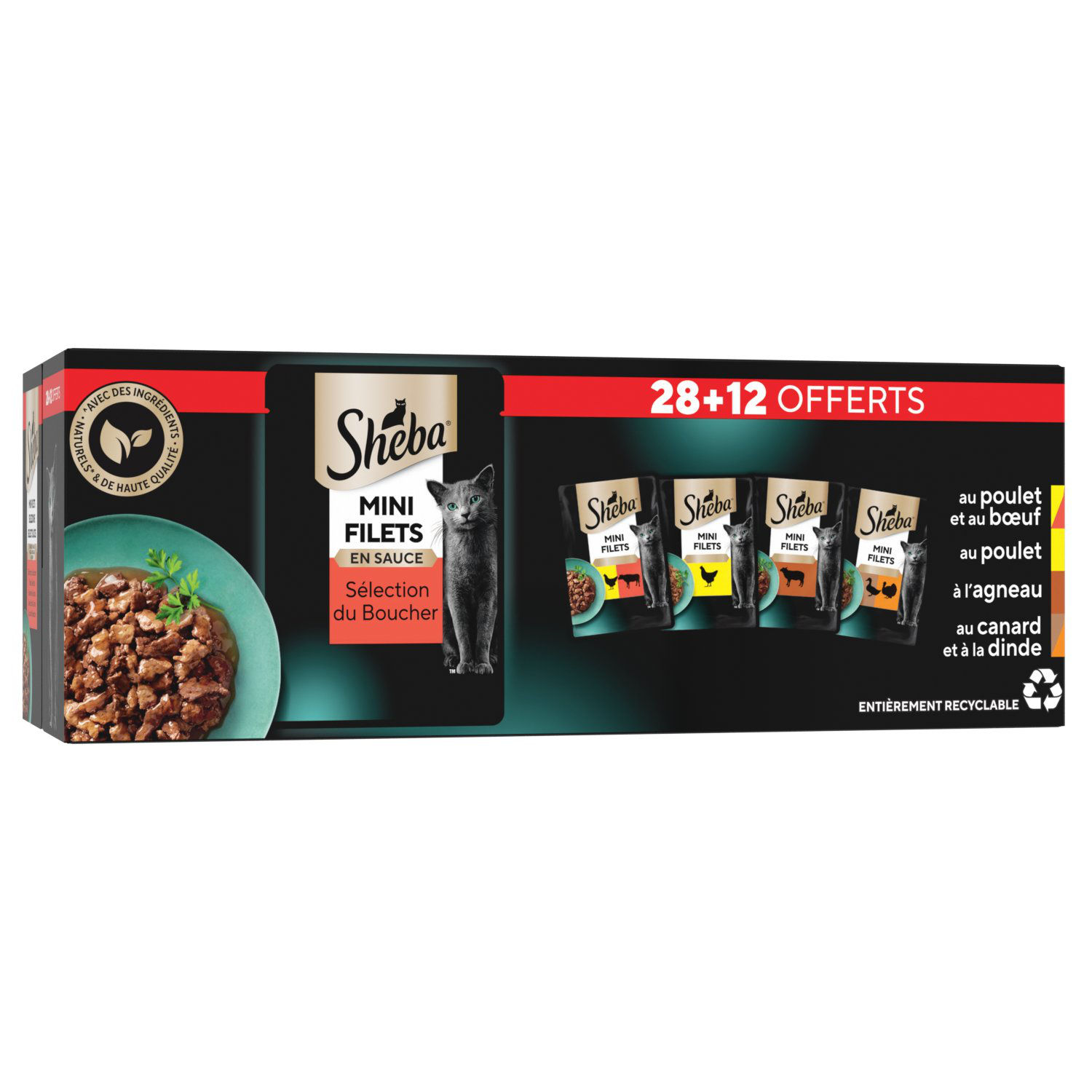 Sheba - Pochons Sélection du Boucher à la Viande pour Chats - 28x85g + 12 offerts