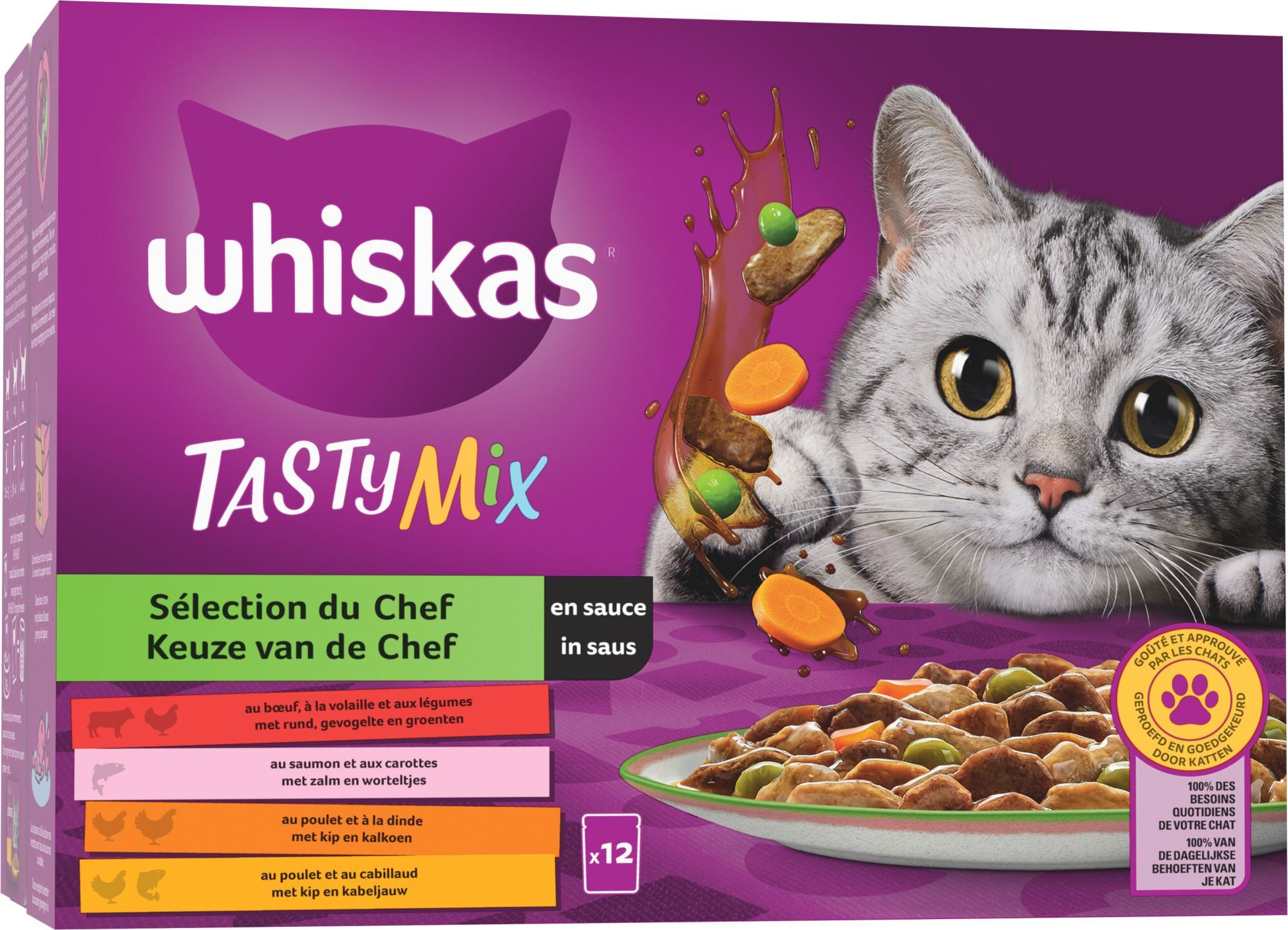 Whiskas - Sachets Tasty Mix en Sauce à la Viande et aux Poissons pour Chat - 12x85g