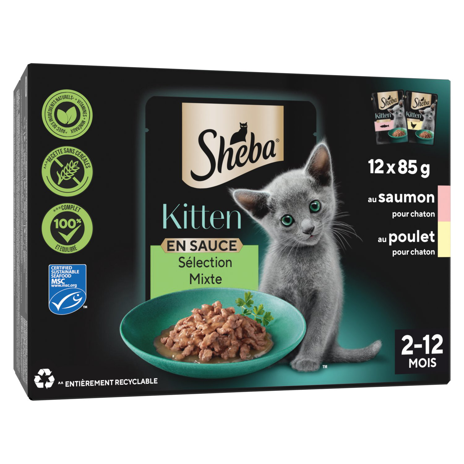 Sheba - Sachets Fraîcheurs Kitten Sélection Mixte en Sauce pour Chatons - 12x85g