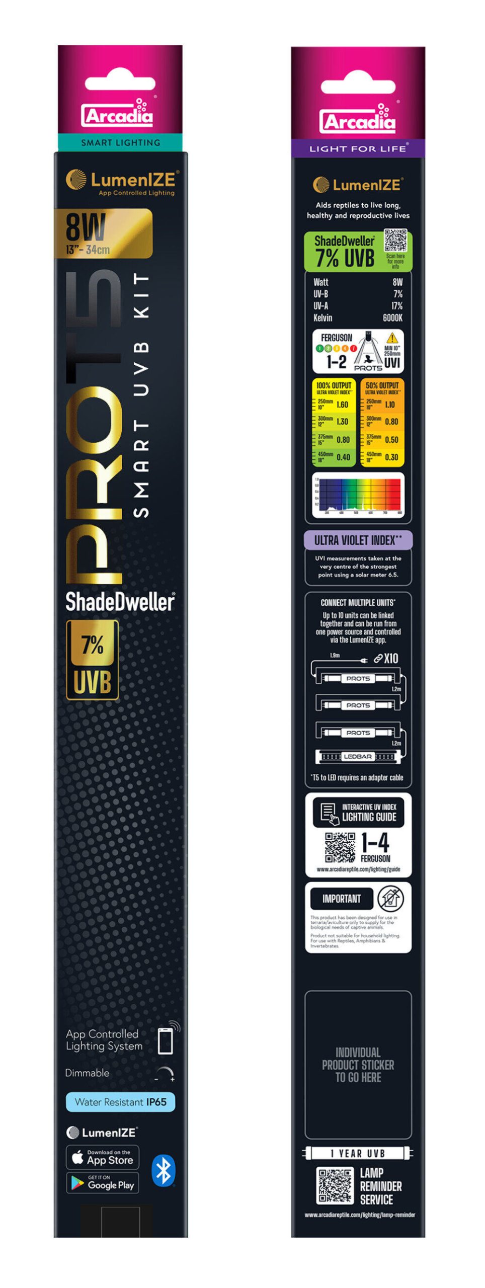 Arcadia - Luminaire Pro T5 Uvb Kit Shadedweller 7% Uvb 8 Watt - Réptiles