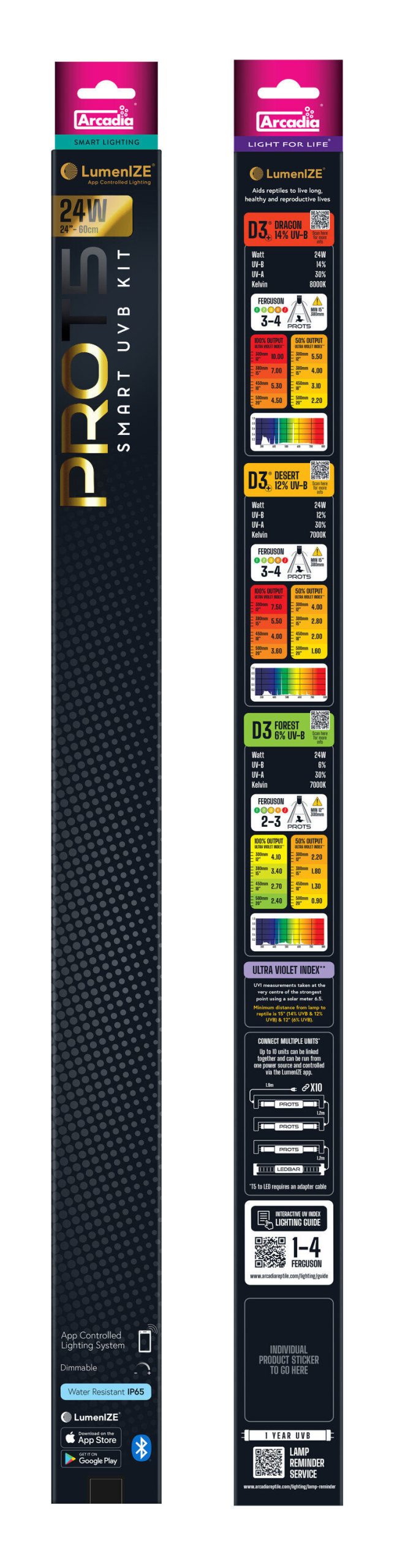 Arcadia - Luminaire Pro T5 Uvb Kit D3 6% Uvb 24 Watt - Réptiles