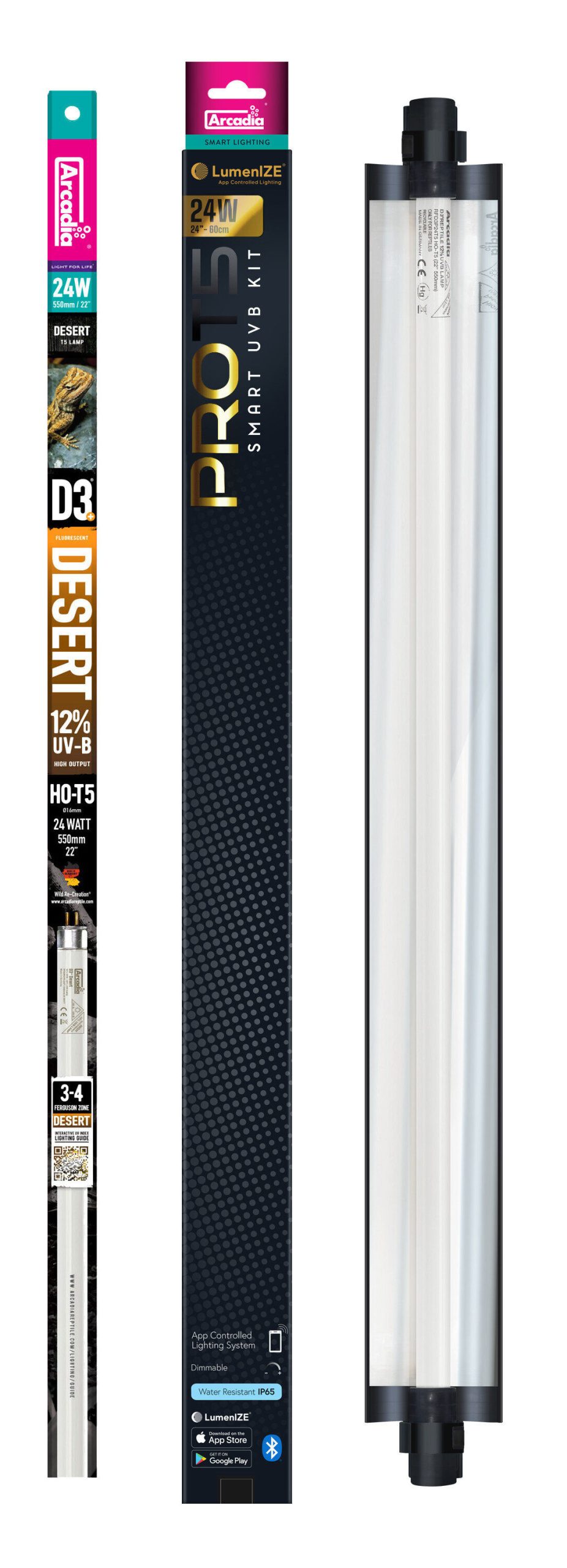 Arcadia - Luminaire Pro T5 Uvb Kit D3+ 12% Uvb 24 Watt - Réptiles