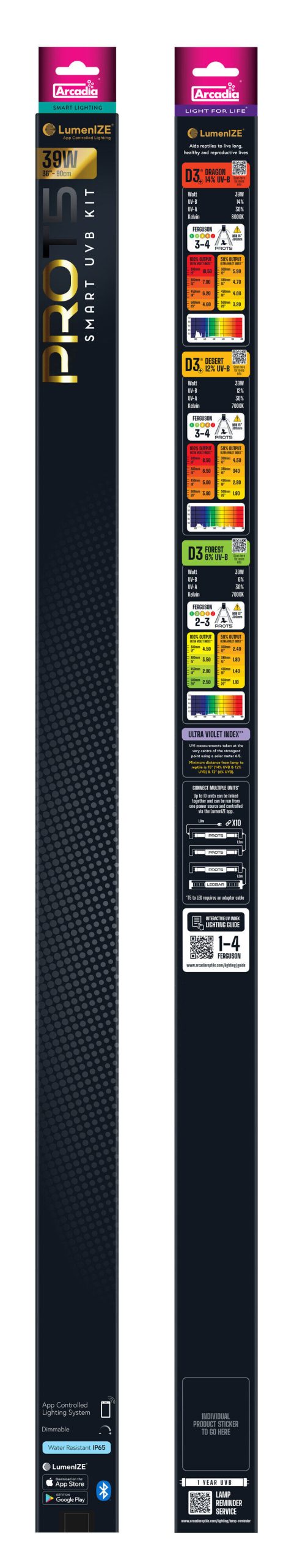 Arcadia - Luminaire Pro T5 Uvb Kit D3+12% Uvb, 39 Watt - Réptiles