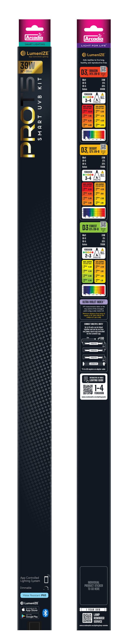 Arcadia - Luminaire Pro T5 Uvb Kit Dragonlamp 14% Uv-B, 39 Watt - Réptiles