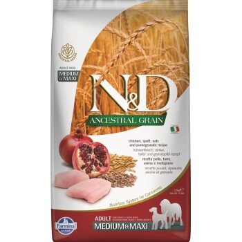 N&D Farmina Ancestral Grain Adult Medium/Maxi Poulet, épeautre et grenade 2,5 kg