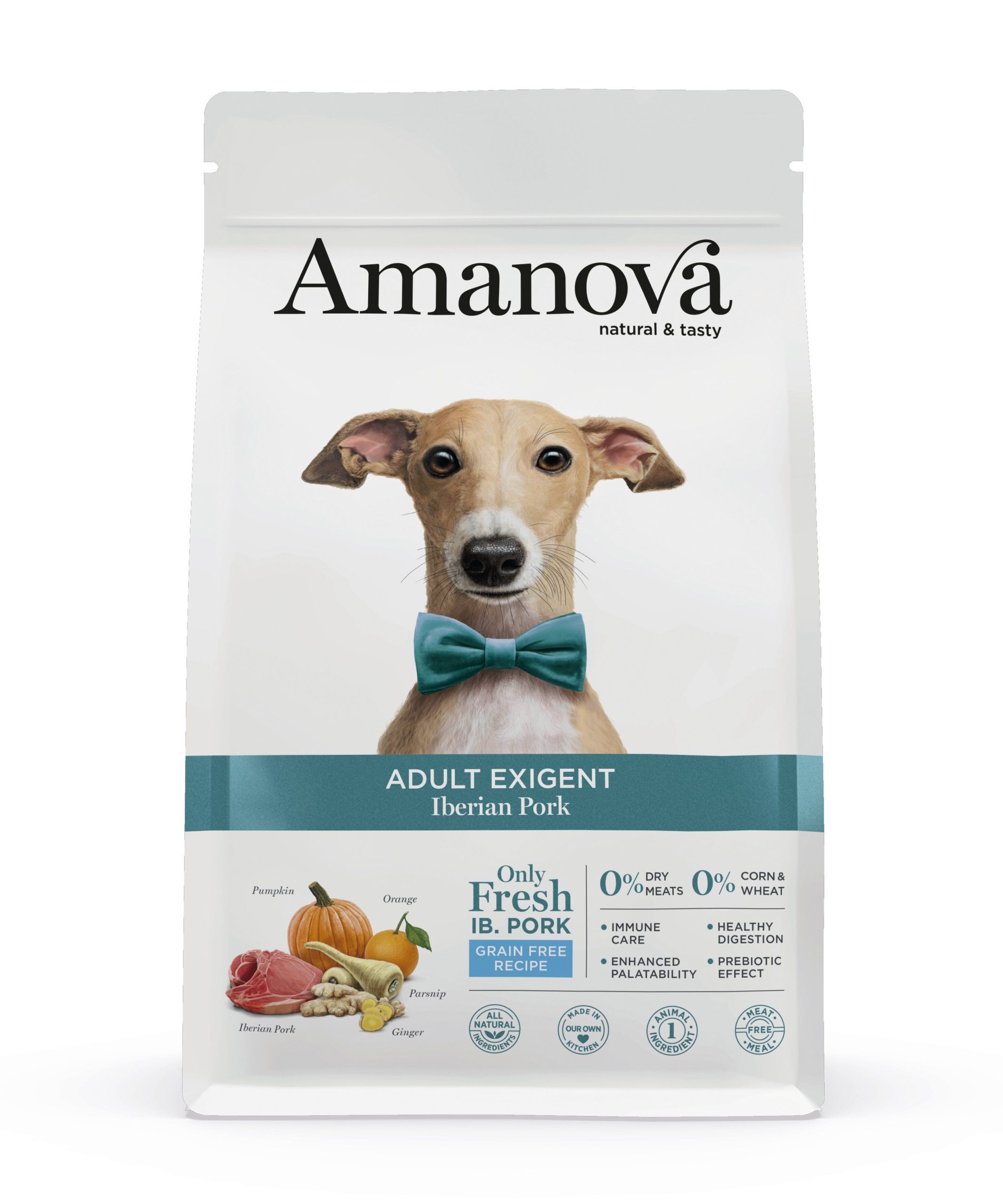 Amanova - Croquettes Adult Exigent sans Céréales au Porc pour Chiens - 10Kg