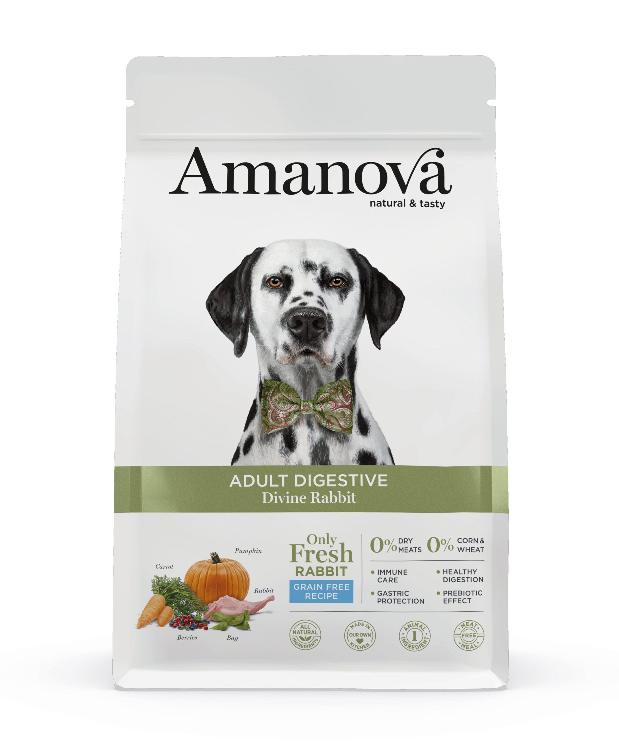 Amanova - Croquettes Adult Digestive sans Céréales au Lapin pour Chiens - 10Kg