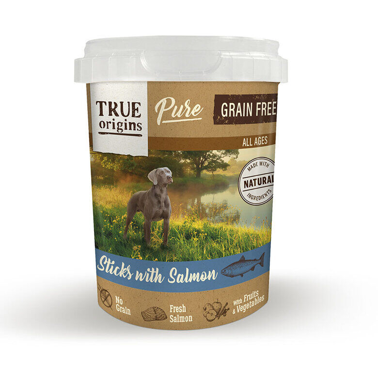 True Origins Pure - Sticks Sans Céréales au Saumon pour Chiens - 300g