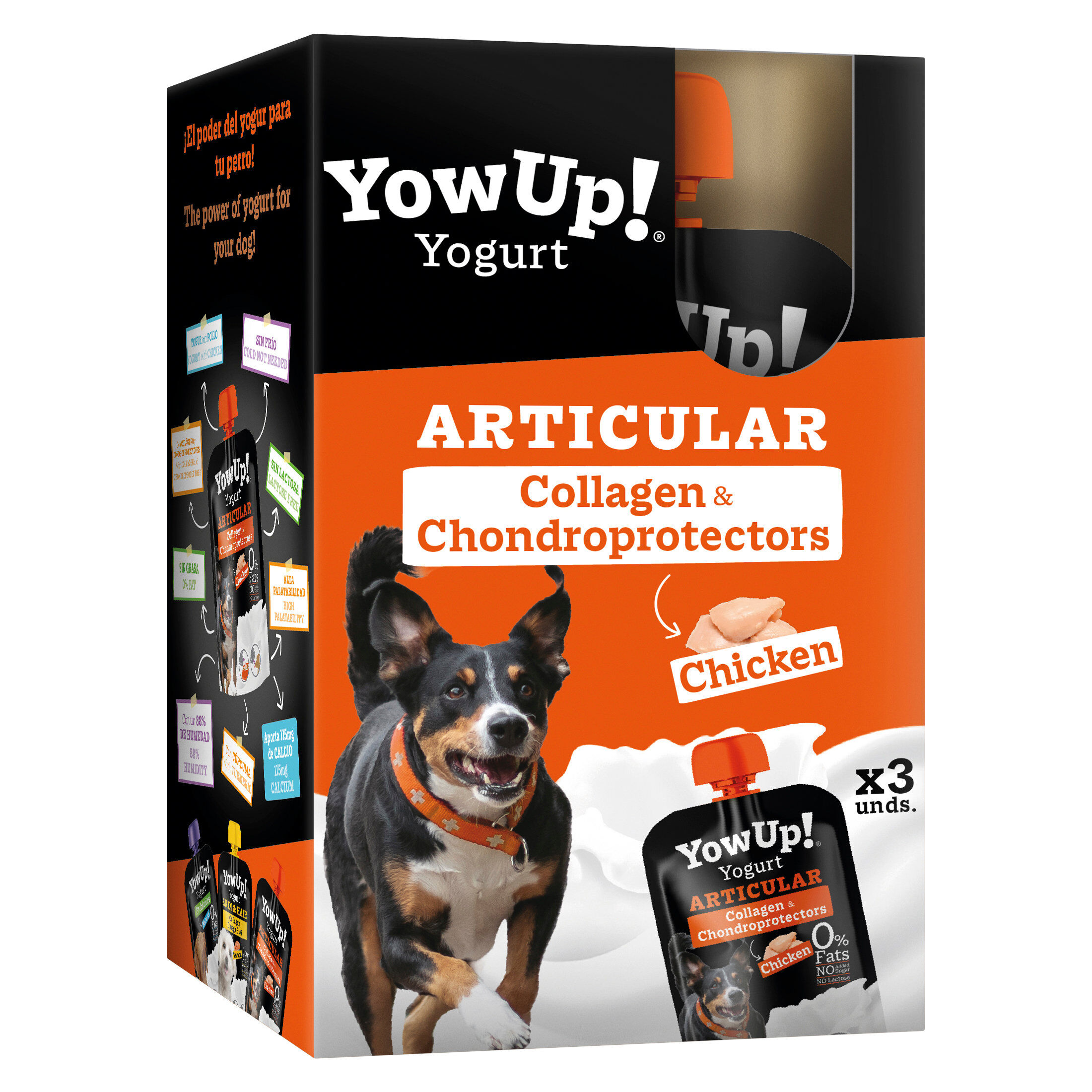 Yowup - Yaourt Articular Collagène & Chondroprotectors au Poulet pour Chiens - 3x115g