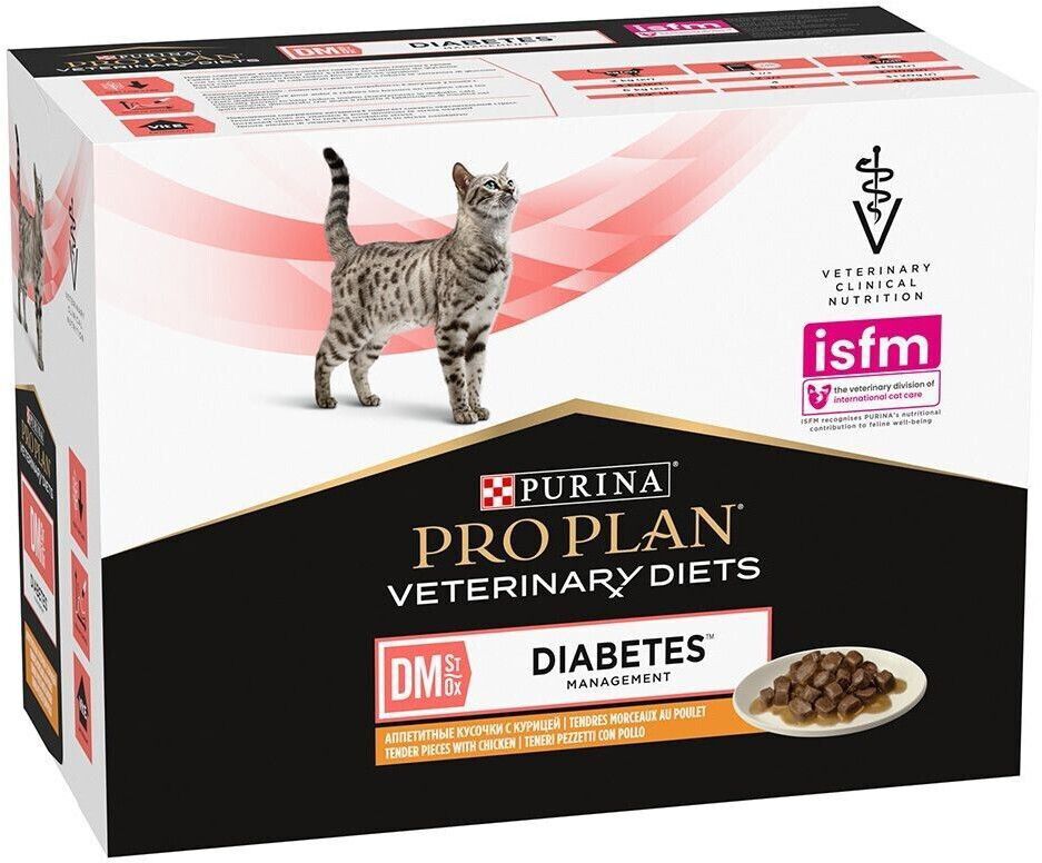 Pro Plan - Sachets Veterinary Diets DM ST/Ox Diabetes au Poulet pour Chats - 10x85g