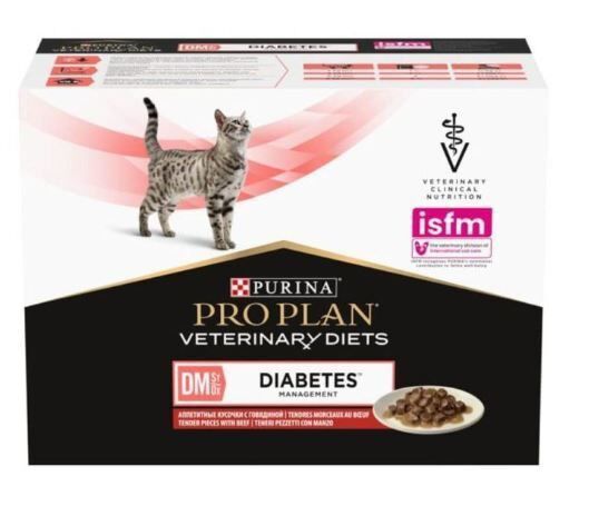 Pro Plan - Sachets Veterinary Diets DM ST/Ox Diabetes au Boeuf pour Chats - 10x85g