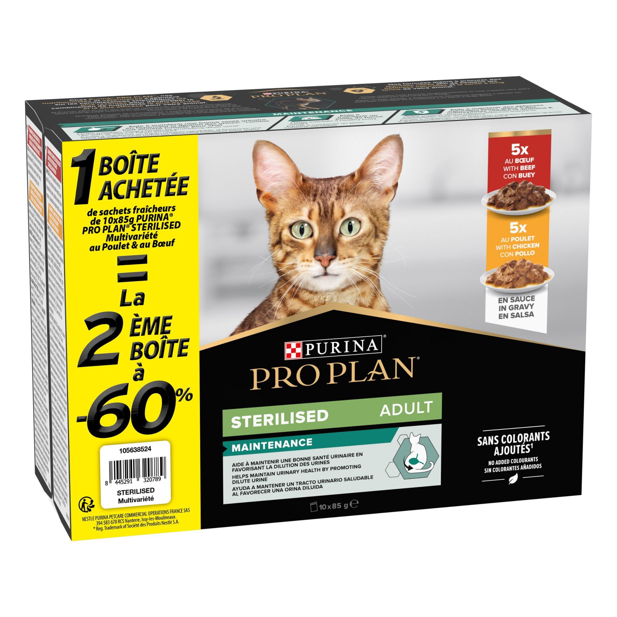 Pro Plan - Pochons Adulte Stérilisé Boeuf Poulet  - 10x85g le 2ème à - 60%