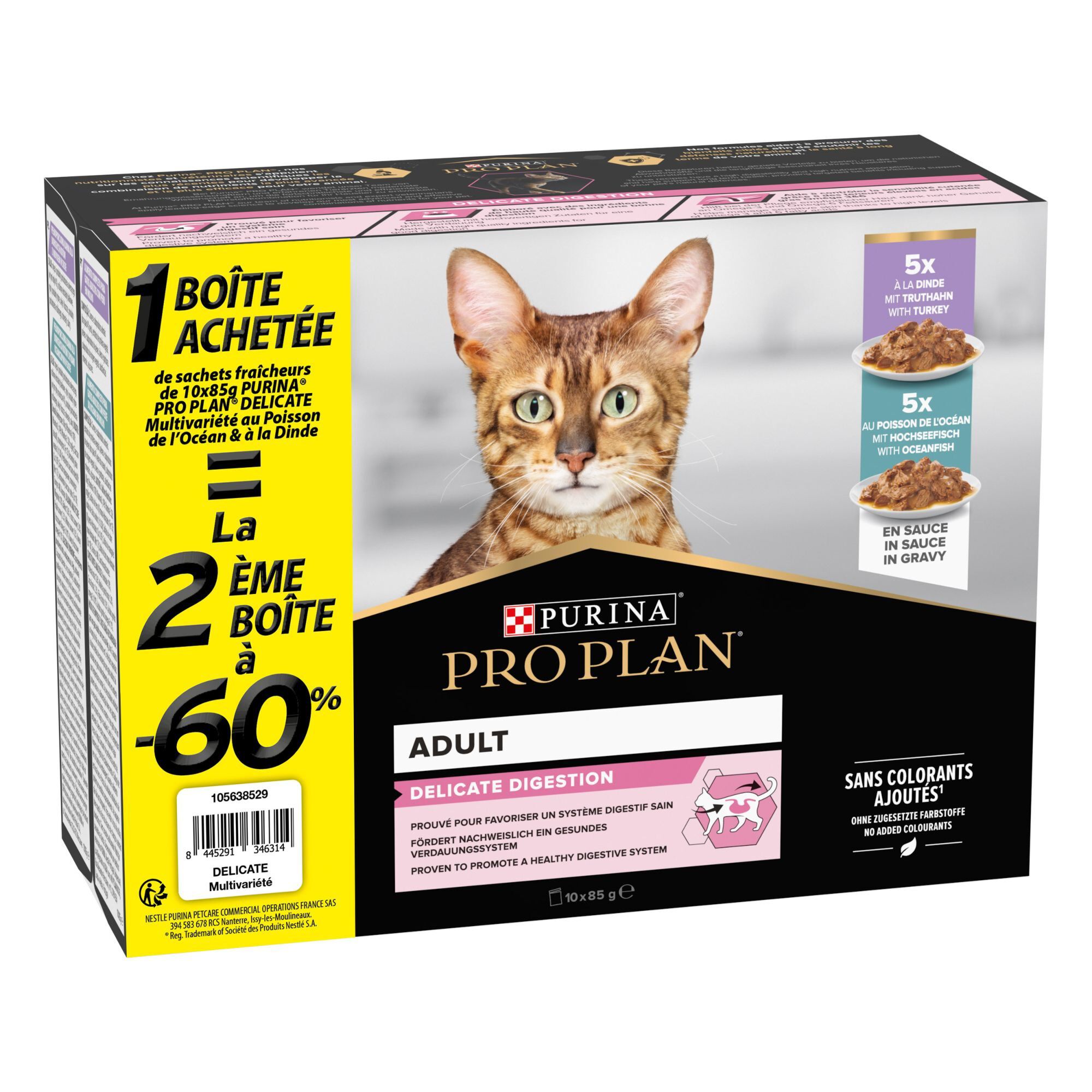 Pro Plan - Pochons Adulte Delicate Digestion Dinde Poisson Sauce - 10x85g le 2ème à - 60%