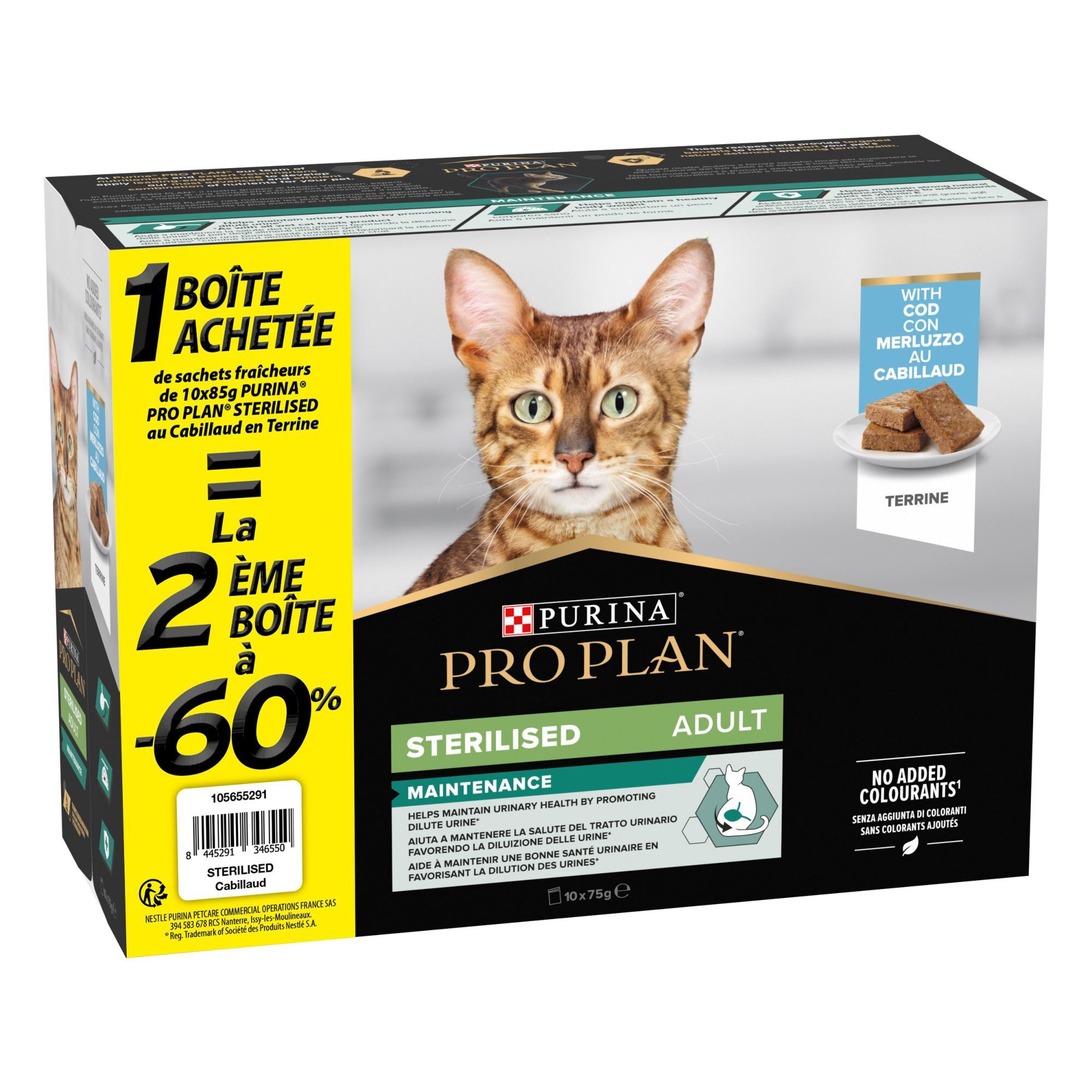 Pro Plan - Repas Adult Sterilised Maintenance Terrine Cabillaud - 10x75g le 2ème à - 60%