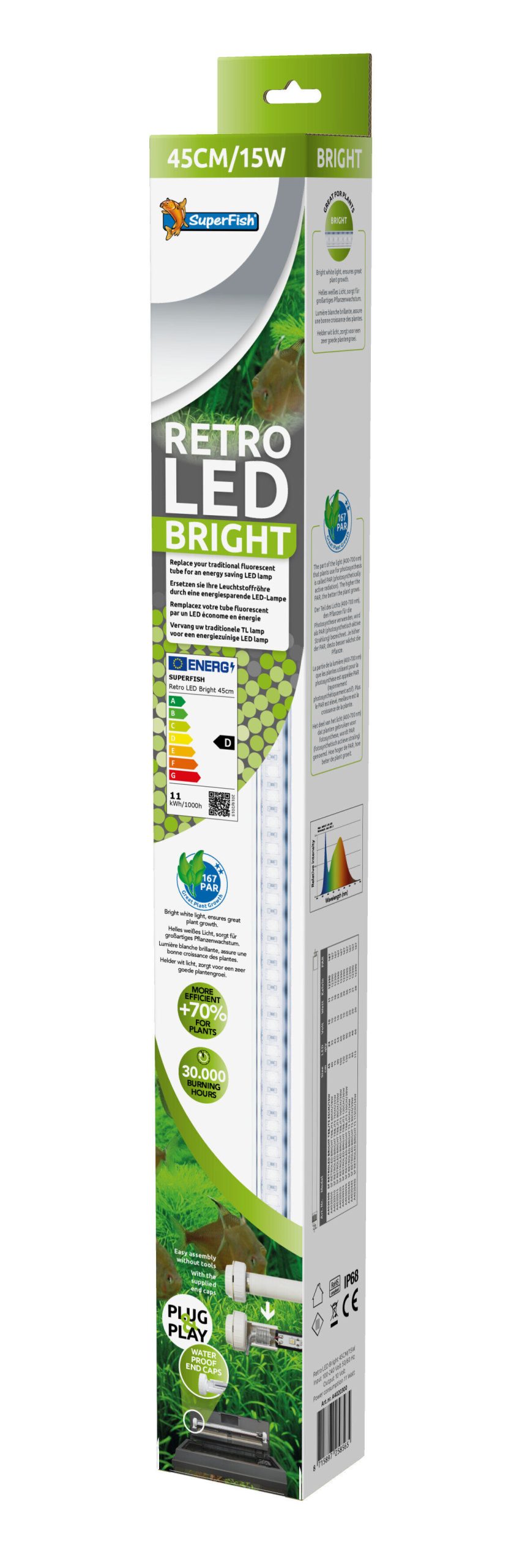 Superfish - Eclairage RETRO LED BRIGHT T8 et T5 pour Aquarium - 45cm/15W