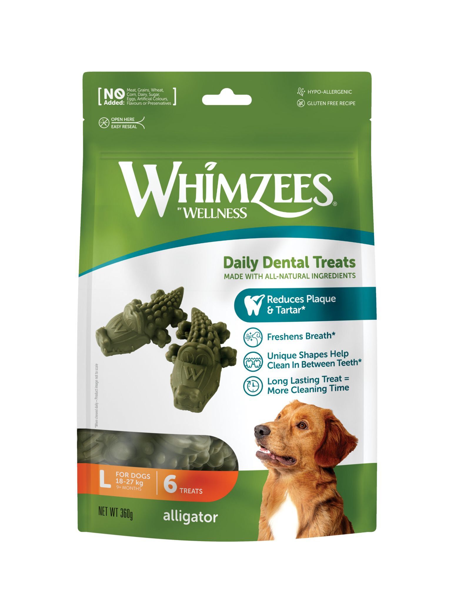 Whimzees - Friandises Alligator L Daily Dental Treats Pour Chiens - 360g