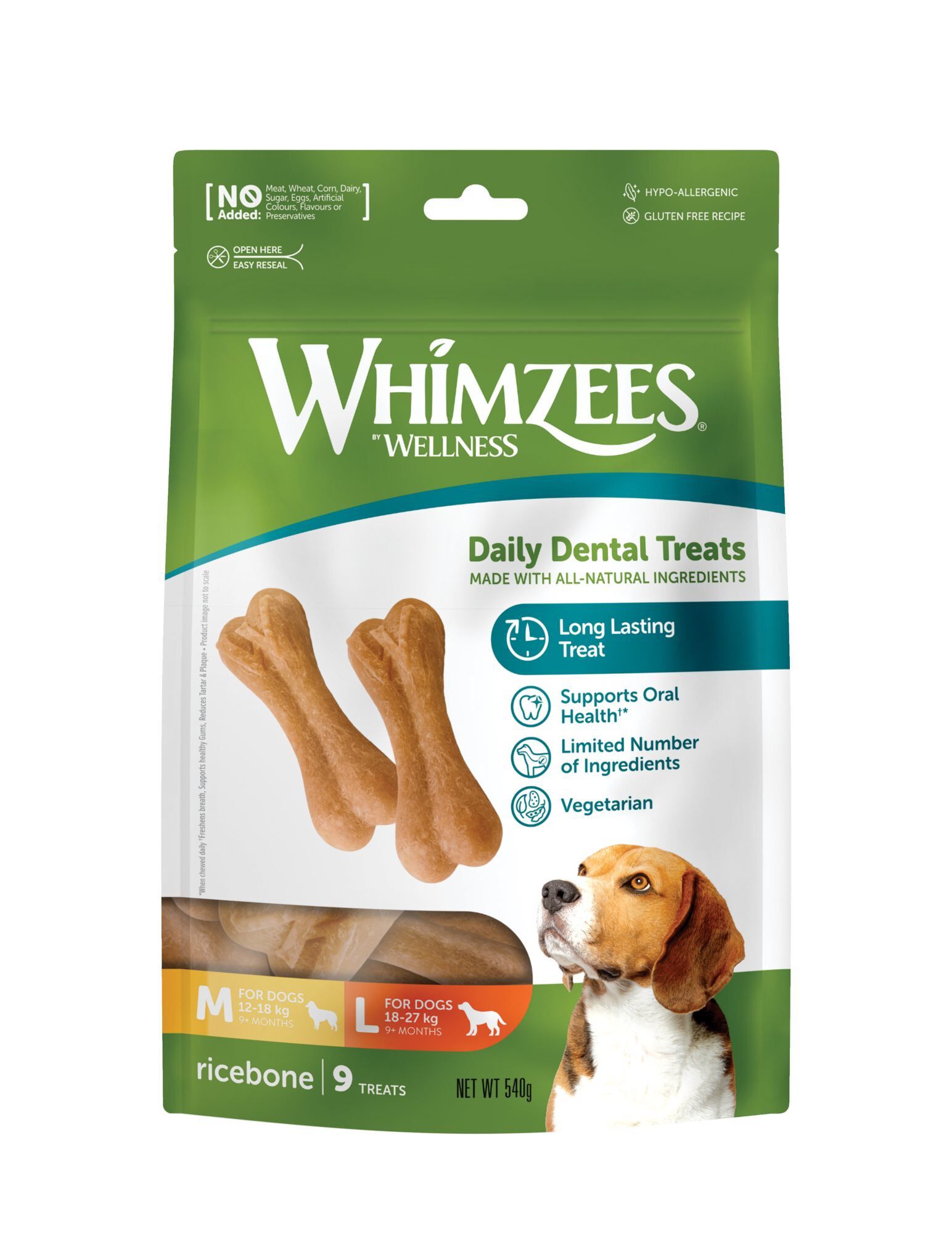 Whimzees - Friandises Ricebone M/L Daily Dental Treats Pour Chiens - x9