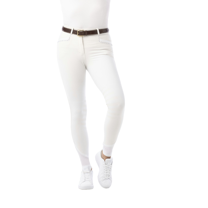 Equithème - Pantalon d'équitation fille Safir blanc/ bleu