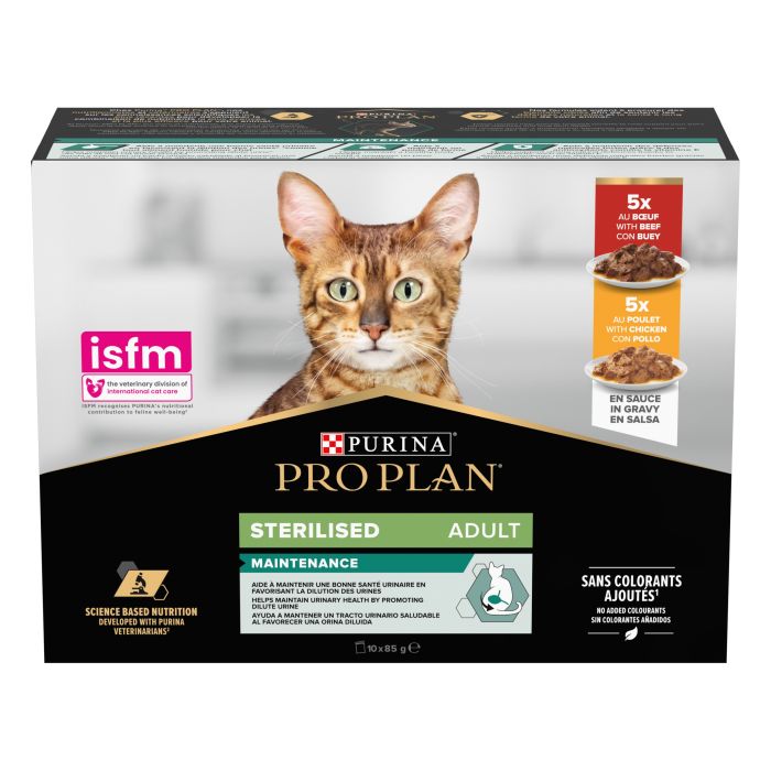Pro Plan Sterilised Nourriture Humide pour Chat au Beouf et Poulet 10x85g