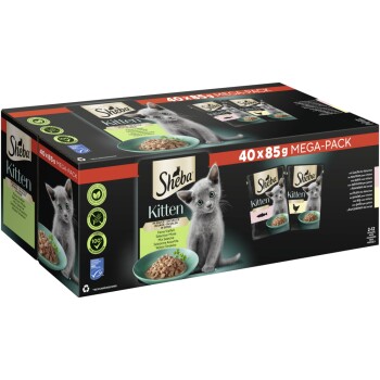 Sheba Multipack Mega-Pack Kitten en sauce Fine variété au saumon, au poulet MSC 40 x 85 g
