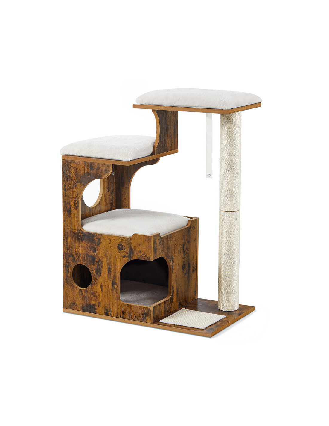 Arbre à Achat 88 cm Brun Rustique 3 Plate-formes 1 Grotte Poteau en Sisal