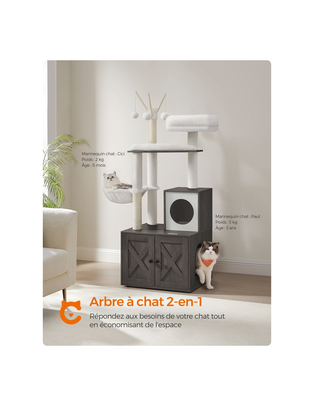 Arbre à Chat 140 cm avec Maison de Toilettes Gris Brumeux