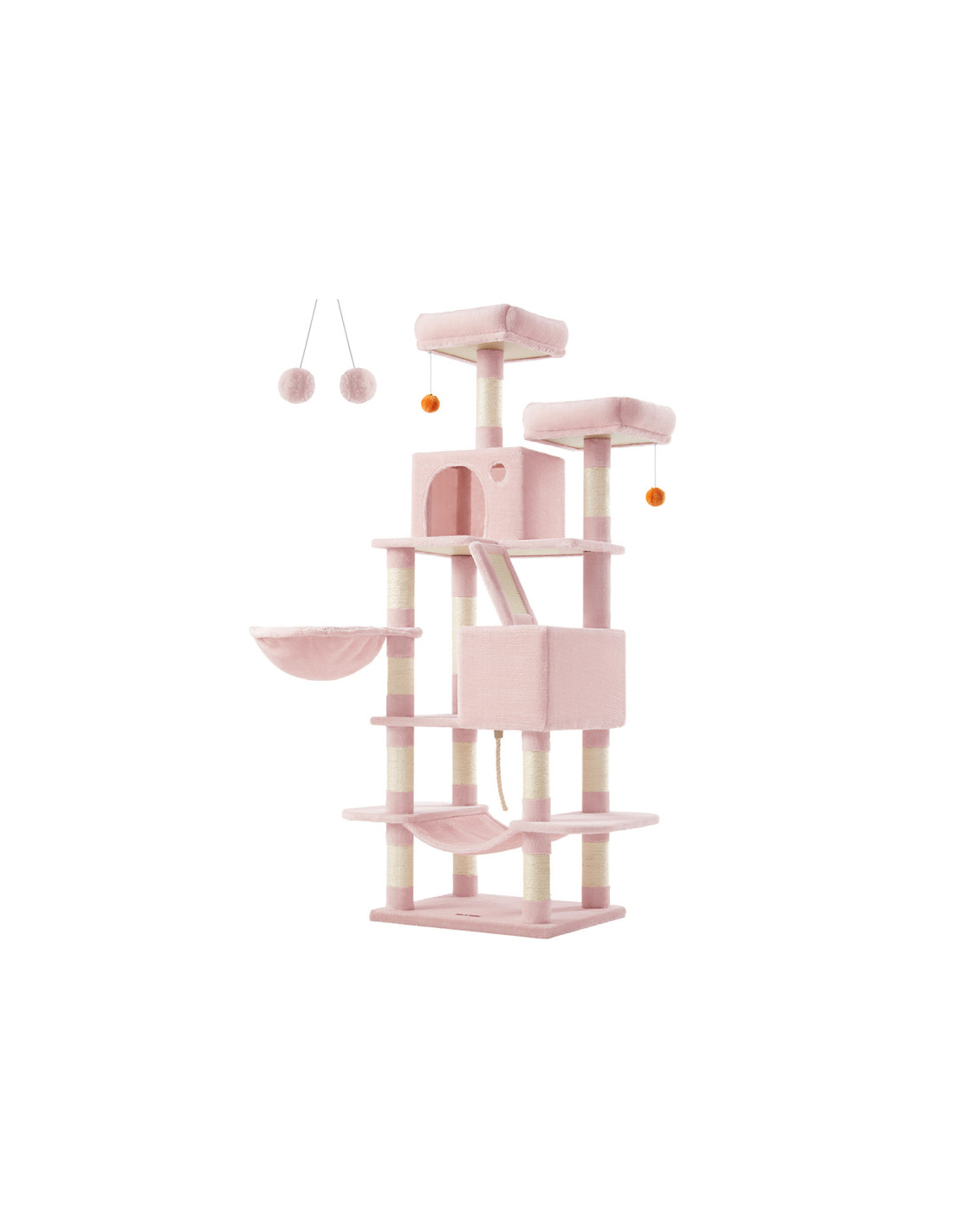 Arbre à Chat 168 cm Rose Poudré Tour de Jeux 13 Griffoirs 2 Niches