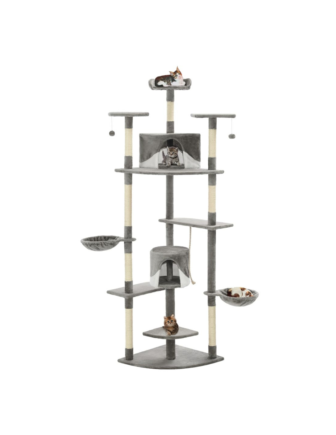 Arbre à Chat 203 cm Gris et Blanc avec Griffoirs