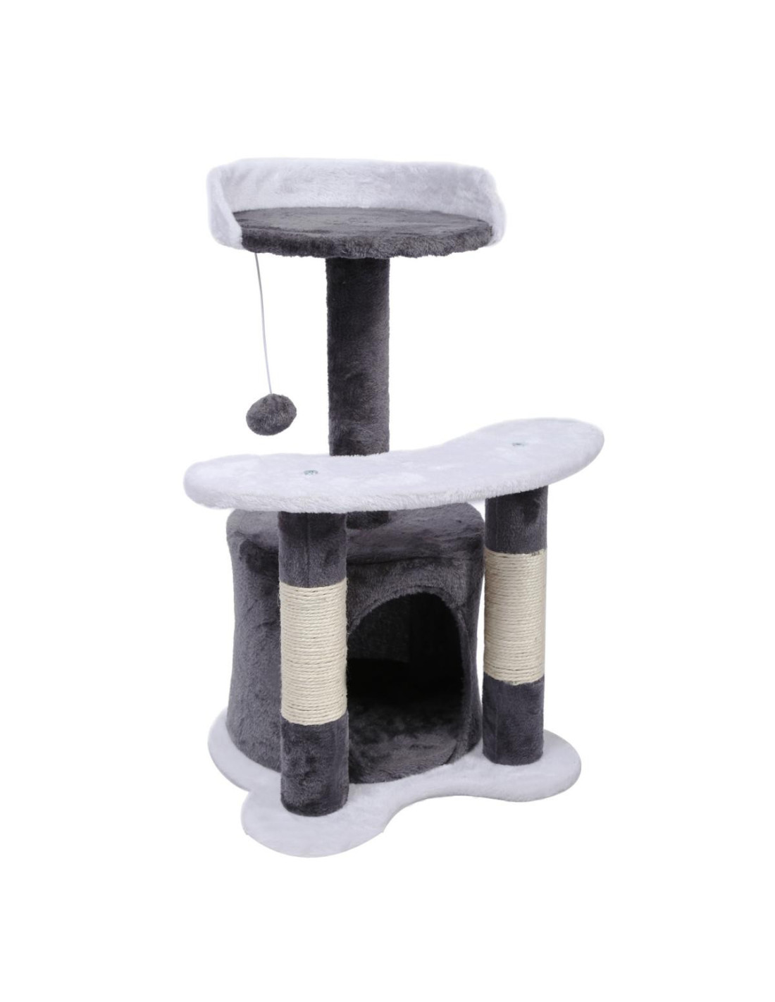 Arbre à chat 65 cm gris et blanc griffoir chat sisal avec jouet