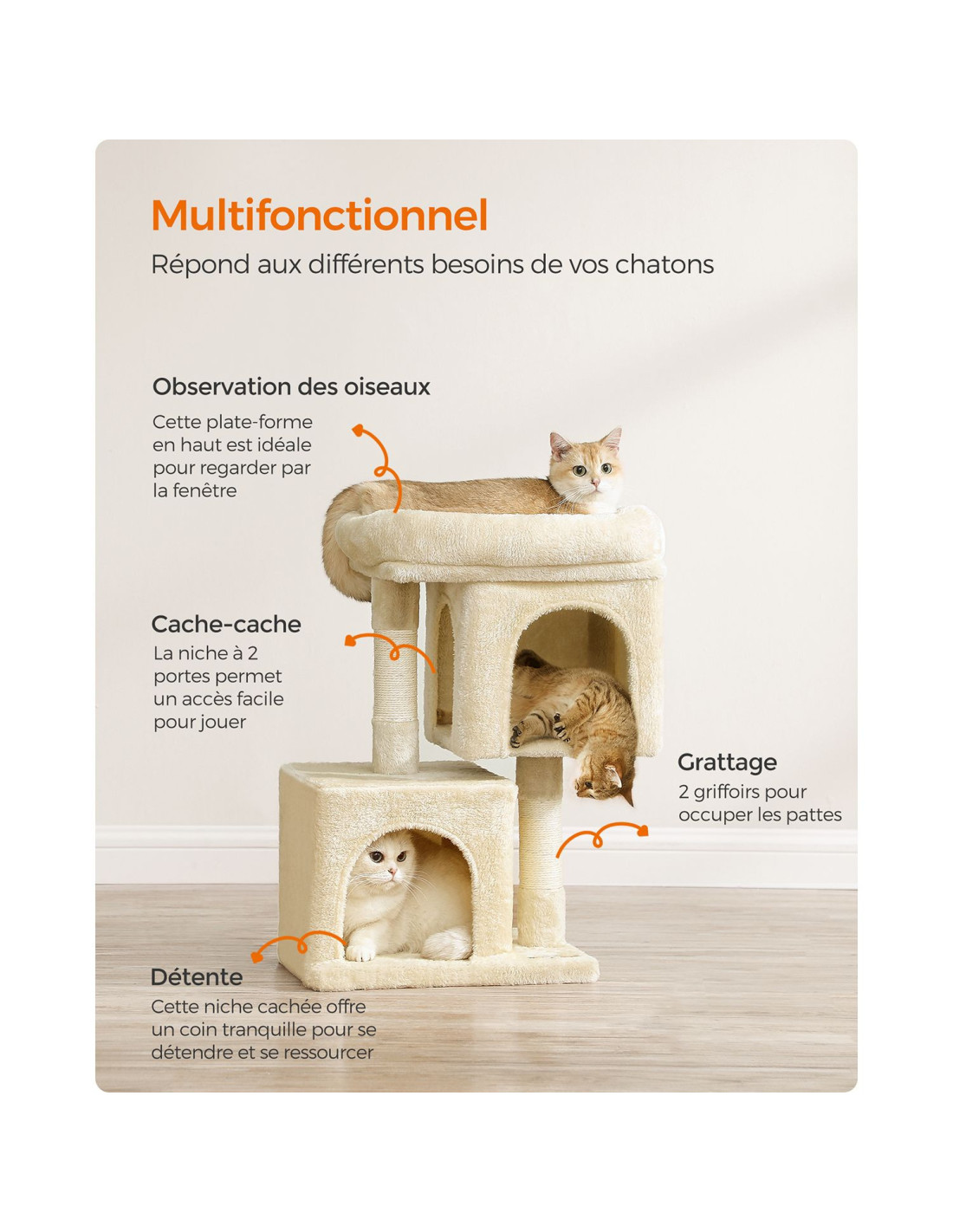 Arbre à chat 67 cm gris beige