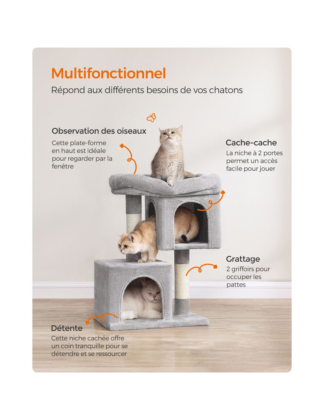 Arbre à chat 67 cm gris clair