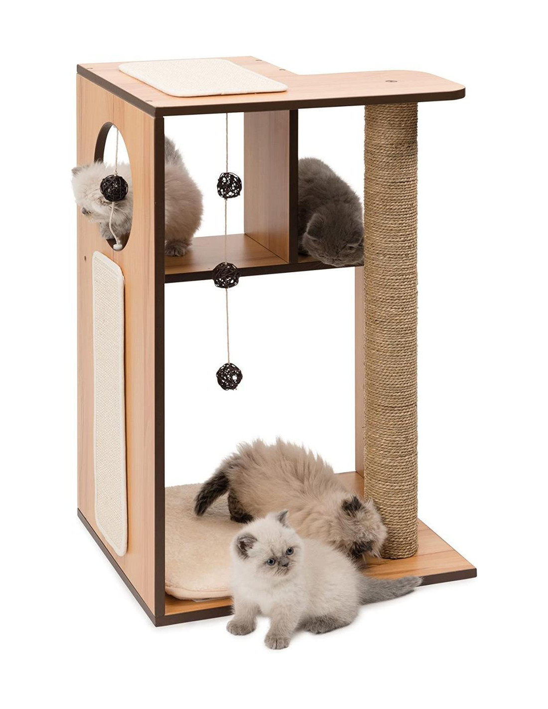 Arbre à chat 78 cm moderne bois et noyer griffoir chat arbre chaton