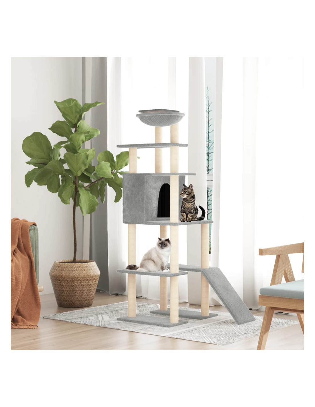 Arbre à Chat avec Griffoirs en Sisal 166 cm Gris Clair