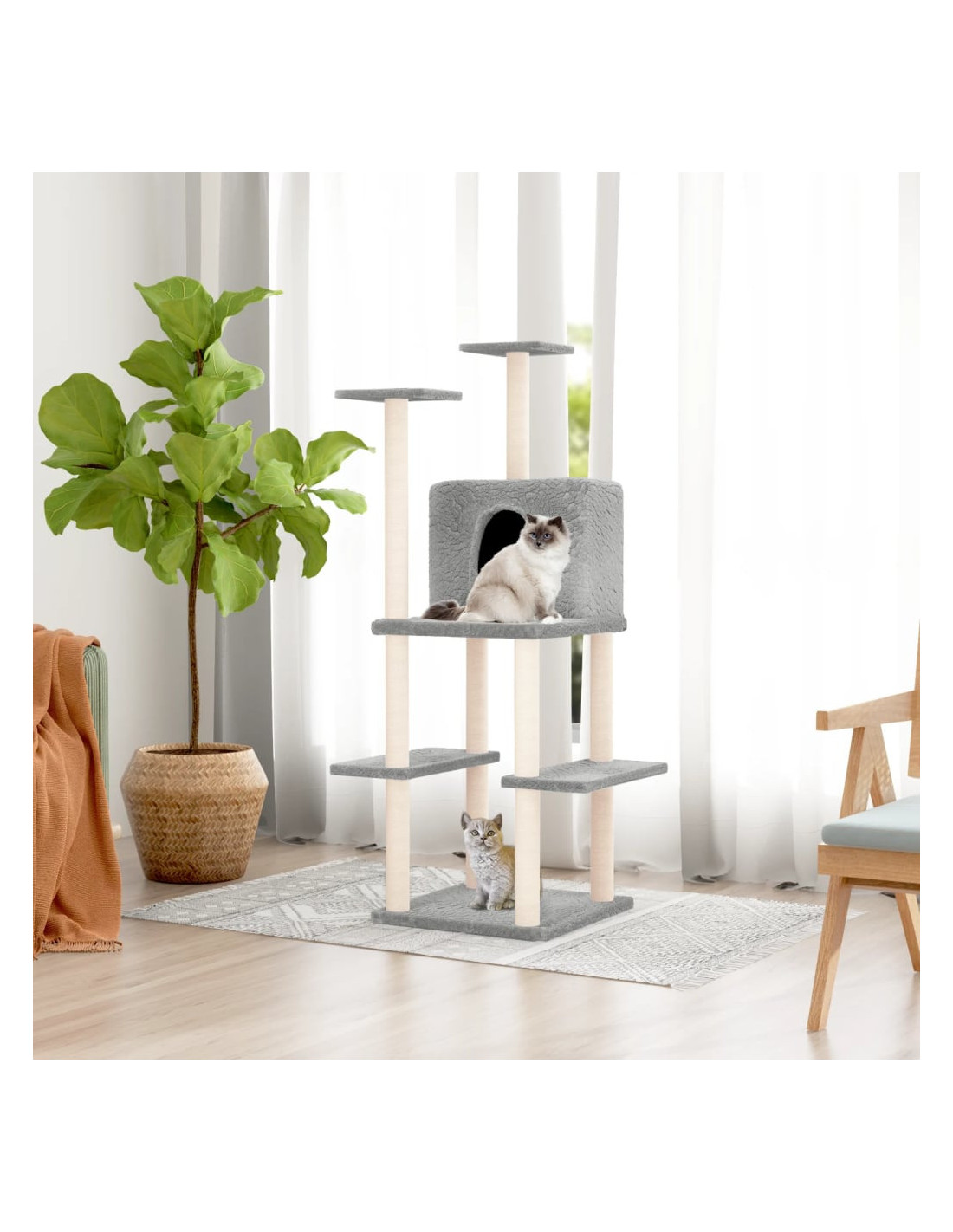 Arbre à Chat avec Griffoirs en Sisal Gris Clair 144,5 cm